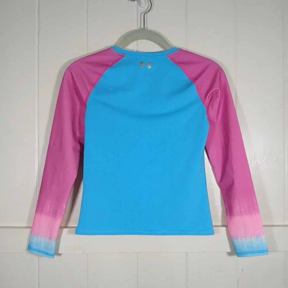 Under Armour Kids HeatGear Compression Fitted Shirt Blue Pink Ombre Size 14 Girl
